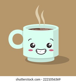 Coffee Cup Mascot Cartoon Cute Coffee Smiling Kawaii