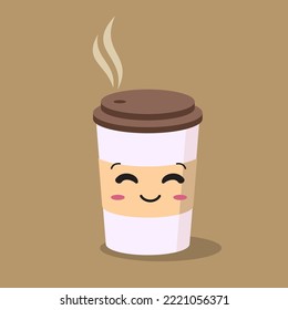 Coffee Cup Mascot Cartoon Cute Coffee Smiling Kawaii