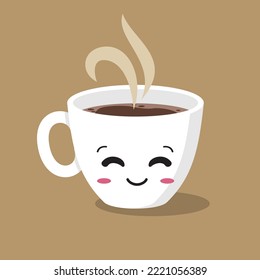 Coffee Cup Mascot Cartoon Cute Coffee Smiling Kawaii