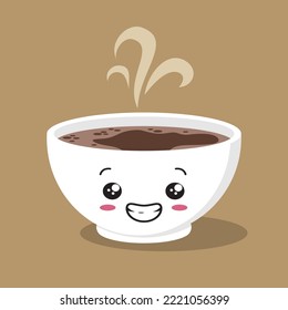 Coffee Cup Mascot Cartoon Cute Coffee Smiling Kawaii