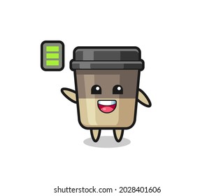 coffee cup mascot character with energetic gesture , cute style design for t shirt, sticker, logo element