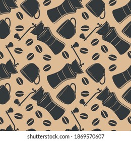 Coffee cup and coffee mill seamless pattern. Vector illustration