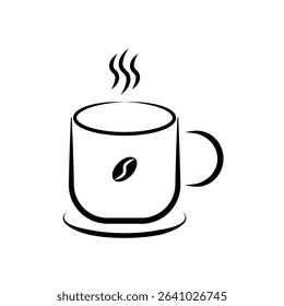 Coffee Cup Minimalist Icon. Clean and elegant line art vector icon of a steaming hot mug, representing comfort, warmth, and a cozy break.