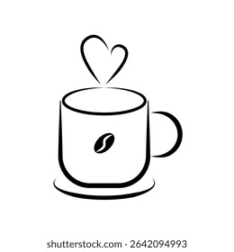 Coffee Cup Minimalist Icon. Clean and elegant line art vector icon of a steaming hot mug, representing comfort, warmth, and a cozy break. Ideal for logos, web design, and print.