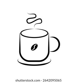 Coffee Cup Minimalist Icon. Clean and elegant line art vector icon of a steaming hot mug, representing comfort, warmth, and a cozy break.
