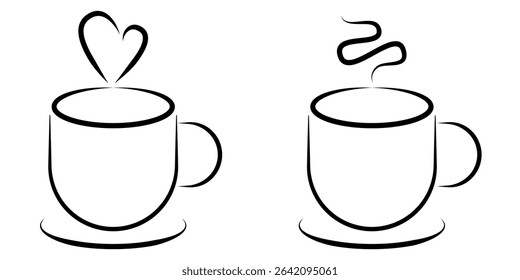 Coffee Cup Minimalist Icon set. Clean and elegant line art vector icon of a steaming hot mug, representing comfort, warmth, and a cozy break.