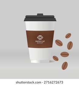 Maqueta de taza de café y granos de café Vector