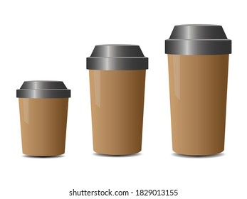 Ilustración de Coffee Cup Mockup con tres variantes de tamaño diferentes. aislado en fondo blanco