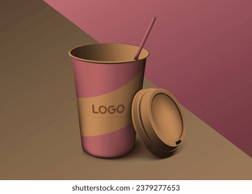 Coffee cup Mockup on  colour background.