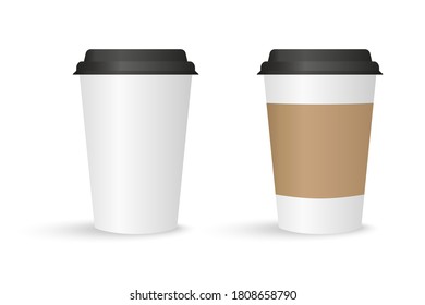 Coffee cup mockup with a shadow. Paper cup for tea or coffee. Caffeine drink container. Vector illustration.