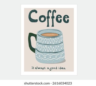 Coffee cup modern art. Coffee club artwork for apparel, sticker, batch, background, poster and others. Coffee cup modern art. 