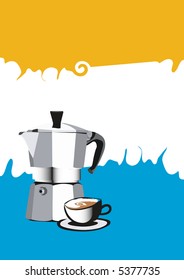 A coffee cup and moka express maker