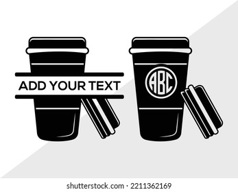 Coffee Cup Monogram SVG Printable Vector Illustration