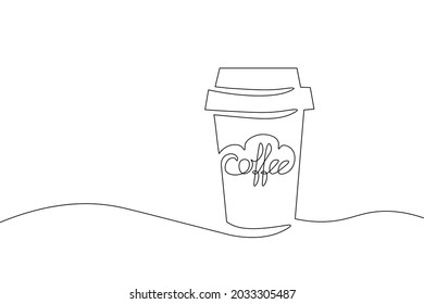 Coffee cup cup morning cafe to go. Single continuous line art. Hot drink silhouette concept design one sketch outline drawing vector illustration