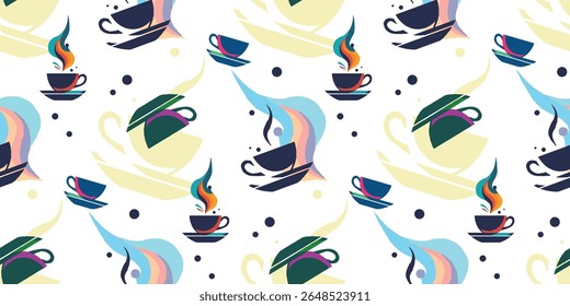 coffee cup motif pattern with hot