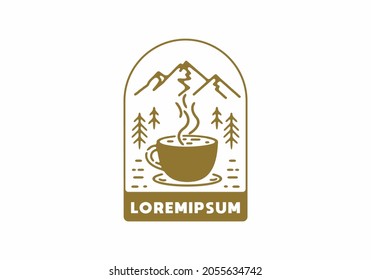 Coffee cup and mountain line art design