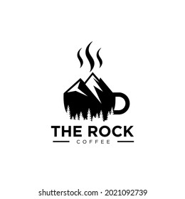 coffee cup and mountain logo. Vector illustration of artistic coffee cup and mountain.