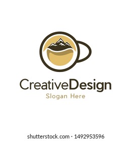 Coffee Cup and Mountain Panorama Business Logo