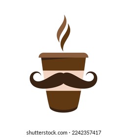 coffee cup and moustache logo vector flat design