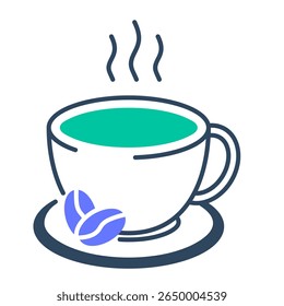 Xícara de café. xícara, caneca, bebida, quente, expresso, cafeína. Ilustração de ícone de vetor