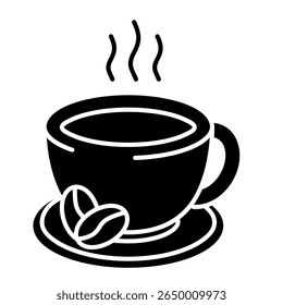 Xícara de café. xícara, caneca, bebida, quente, expresso, cafeína. Ilustração de ícone de vetor