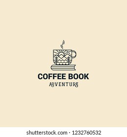 Coffee cup mug book library adventure modern line art logo design inspiration custom logo design