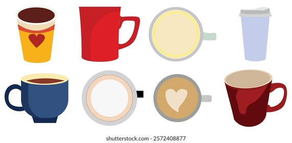 Coffee cup and mug collection in flat style. Hot drink coffee mug.