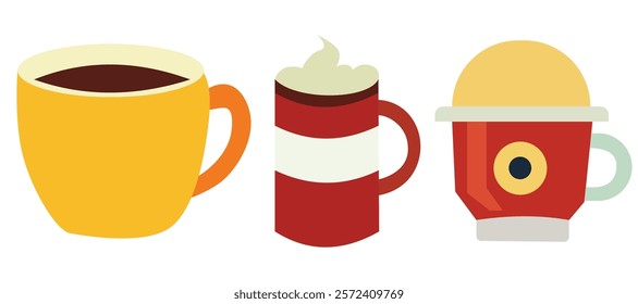 Coffee cup and mug collection in flat style. Hot drink coffee mug.