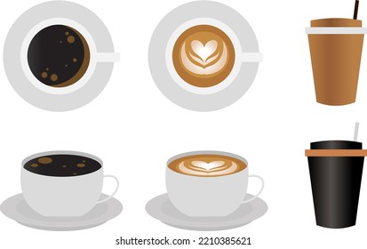 coffee in a cup and a mug, food and beverage concept illustration, coffee drink in a cafe