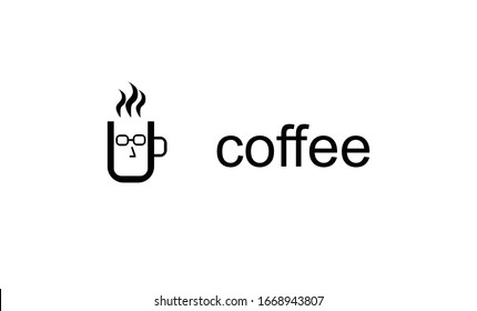 coffee cup or mug logo with face concept, man with glasses, coffee shop, cafe logo concept. simple