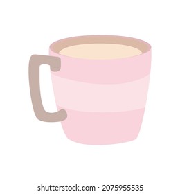 Coffee cup mug with a pink color and a flat white background, a modern vector illustration