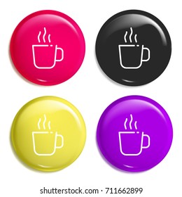 Coffee cup multi color glossy badge icon set. Realistic shiny badge icon or logo mockup