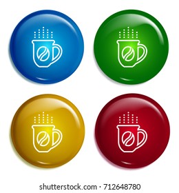 Coffee cup multi color gradient glossy badge icon set. Realistic shiny badge icon or logo mockup