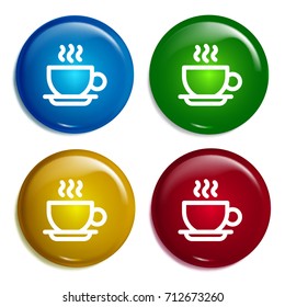 Coffee cup multi color gradient glossy badge icon set. Realistic shiny badge icon or logo mockup