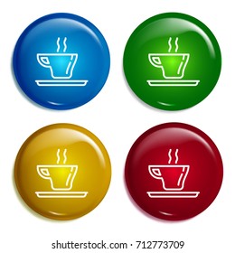 Coffee cup multi color gradient glossy badge icon set. Realistic shiny badge icon or logo mockup