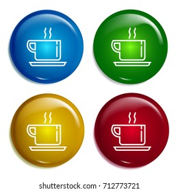 Coffee cup multi color gradient glossy badge icon set. Realistic shiny badge icon or logo mockup