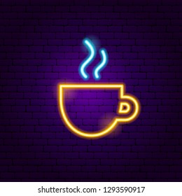 Coffee Cup Neon Sign. Vector Illustration of Cafe Promotion.