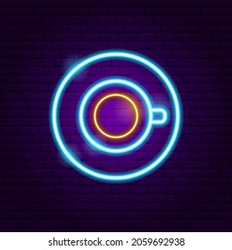 Coffee Cup Neon Sign. Vector Illustration of Drink Promotion.