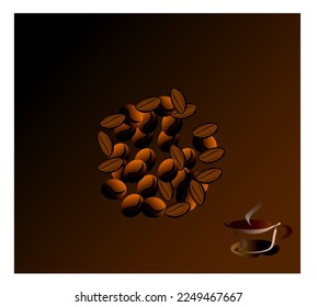Coffee cup next to coffee grains. Vector illustration.