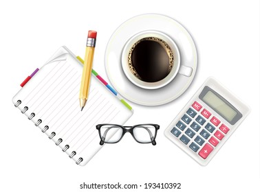Coffee Cup and Notebook Calculator
