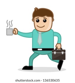 With Coffee Cup - Office and Business People Cartoon Character Vector Illustration Concept