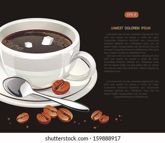 Coffee cup on black background. Vector illustration