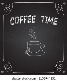 Coffee cup on blackboard, vector