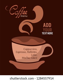 Coffee cup on brown background, illustration