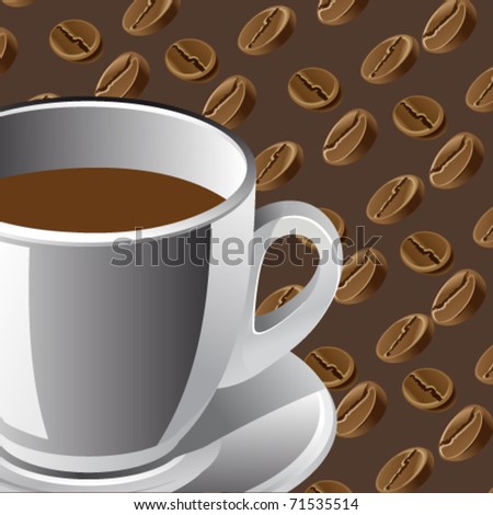 Coffee cup  on a brown background with coffee beans.