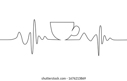 coffee cup on cardiogram, illustration on white background.