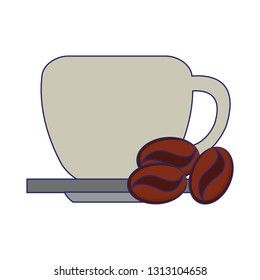 coffee cup on dish and beans