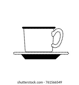 coffee cup on dish in black dotted silhouette on white background
