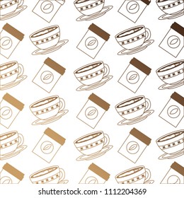 coffee cup on dish and herbal teabag pattern design
