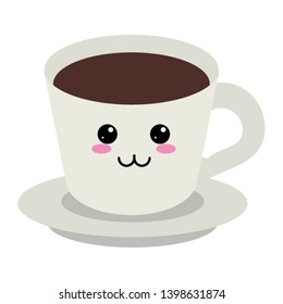 coffee cup on dish kawaii cartoon